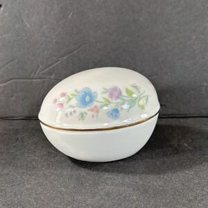 Vintage Porcelain Egg Shaped Trinket Box Floral Design Made In Japan